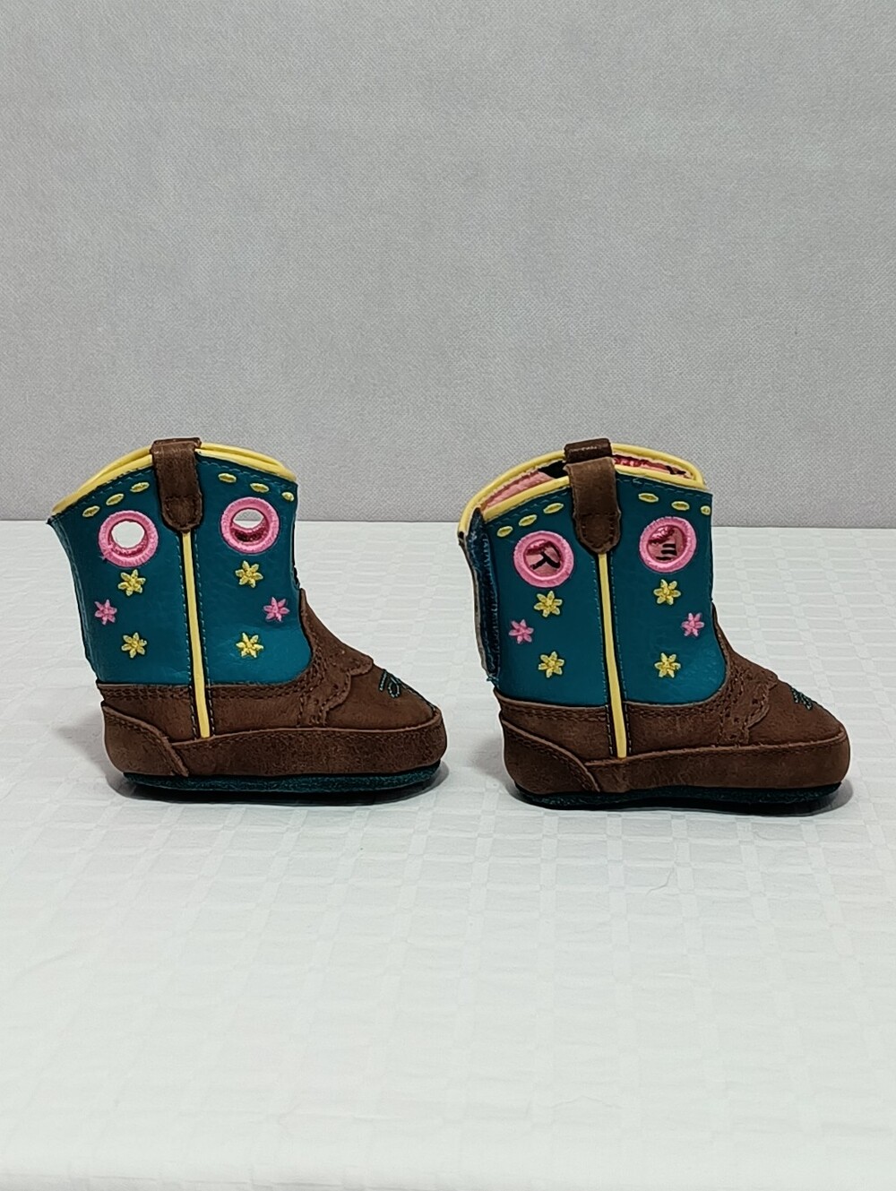 John Deere Brown & Teal Toddler Western Boots with Pink & Yellow Accents - Picture 5 of 8